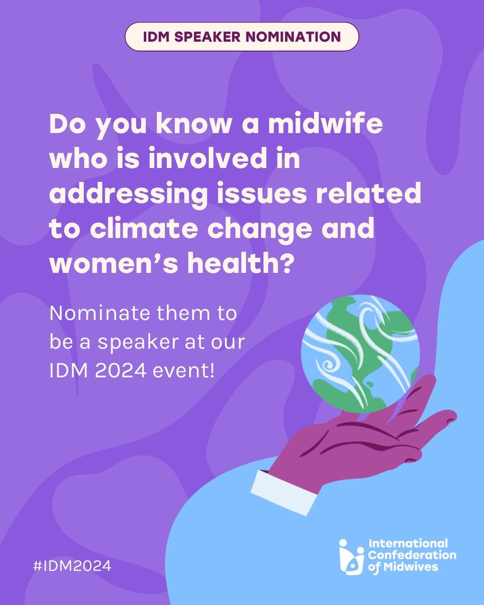 🌍 Passionate midwives addressing climate change & women's health! Join us for International Day of the Midwife celebration webinar. Nominate by March 22nd. ow.ly/AGVz50QPfCl #IDM2024 🤰🌿