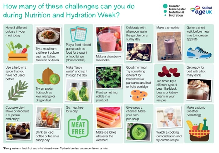 The UK’s 12th Nutrition & Hydration week is here! Have a go at this challenge calendar this week #NHWeek @BoltonChampions @PrecGems @cahn_uk @Bridgewater_HC @UrbanOutreachUK @flowhesion @cahn_uk @boltonathome @snrsol @boltoncarers @boltonmacinfo @ActiveBolton