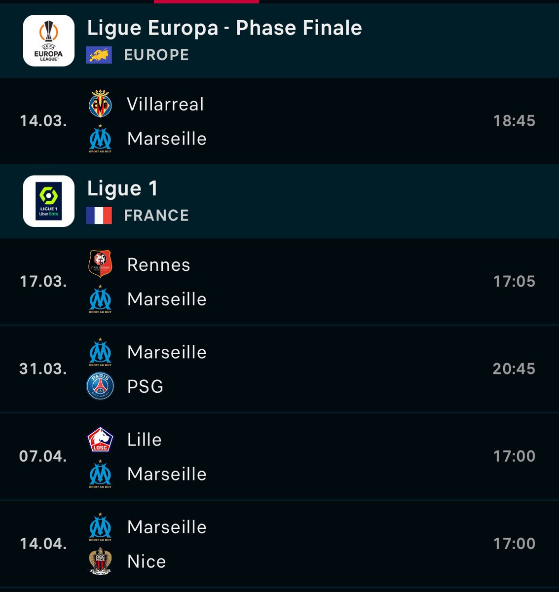 LactuOM_'s tweet photo. 🔵⚪️ | Après 5 matchs sans défaite pour ses premiers matchs en tant que coach, une première depuis plus de 60 ans, le vrai test commence maintenant pour Jean-Louis Gasset !

👇🏼 Le calendrier pour les prochaines rencontres 😳

👉🏻 Combien de points/12 selon vous ? 

#TeamOM https://t.co/2QGbGpLljh