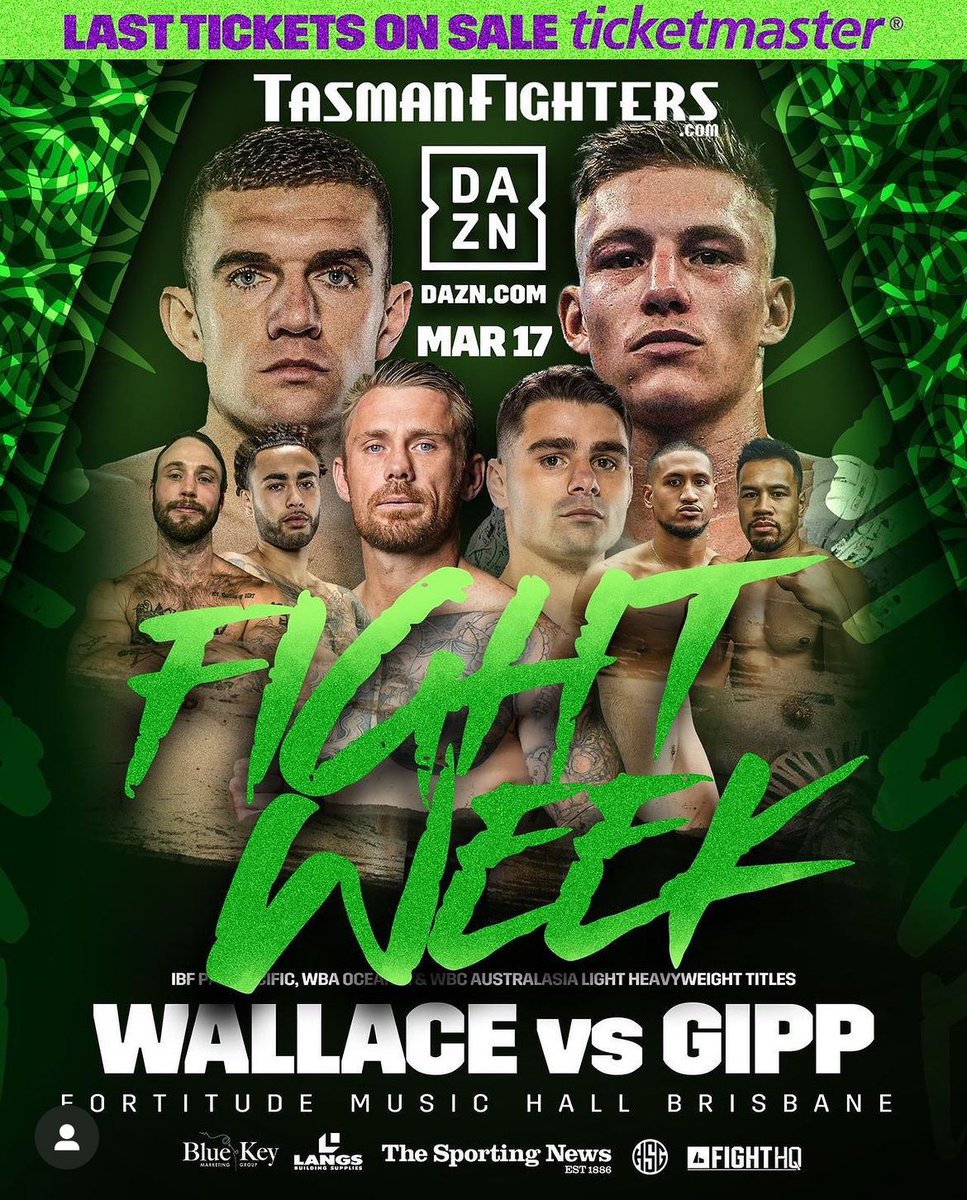 It’s fight week! ☘️🇮🇪🇮🇪🇮🇪☘️the Fighting Pride of Newry, Conor Wallace v Jack Gipp is this Sunday, live on @DAZNBoxing . Last tickets available: ticketmaster.com.au/shamrock-showd…