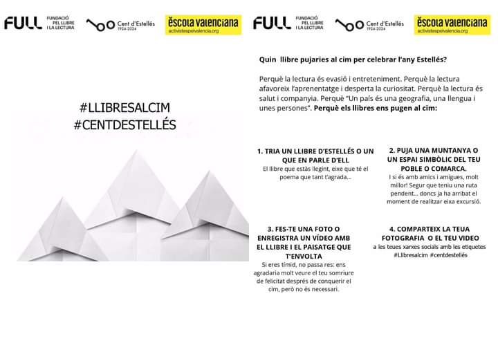 escolatv's tweet photo. Escola Valenciana i @FundacioFull compartim el projecte #LlibresalCim #CentdEstellés per a divulgar el llegat del poeta entre les comunitats educatives.
ℹ️ https://t.co/7w357mTgKN https://t.co/dufNehp0dj