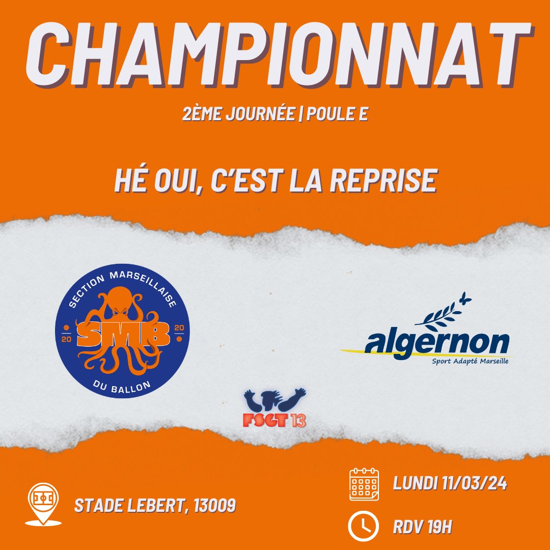 Fin de la (très longue) trêve internationale, reprise du championnat #FSGT ce soir 🔥

Poulpes are back on the fields 

🧡💙