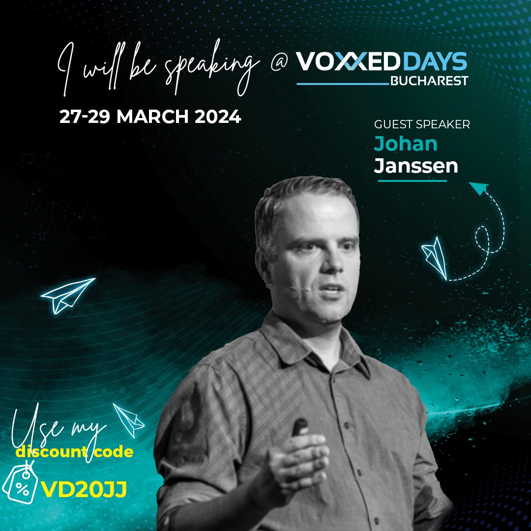 Did you already buy tickets for @VoxxedBucharest on 27-29 March? They have some awesome speakers, and myself. You can get 20% discount with the code VD20JJ: romania.voxxeddays.com/voxxed-days-bu… Will I see you there?