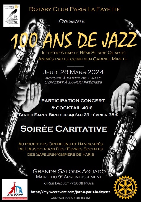 Le 28 mars prochain, le Rotary Club Paris La Fayette organise un concert de jazz à notre profit ! Vous pourrez passer une excellente soirée et soutenir notre association ! Plus d'infos : adosspp.com/un-concert-de-… #paris #association #adosspp @Mairie9Paris @RotaryClubParis #concert