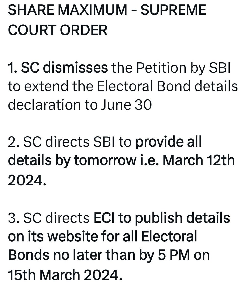 Big Victory for Citizens
of India 🇮🇳
We demand Z+ security for Chief Justice of India 🇮🇳
#SBIElectoralBond
#SupremeCourtofIndia
🇮🇳
<a href="/RSSorg/">RSS</a> 
<a href="/PMOIndia/">PMO India</a> 
<a href="/HMOIndia/">गृहमंत्री कार्यालय, HMO India</a> 
🇮🇳
<a href="/AamAadmiParty/">AAP</a> 
<a href="/AAPMaharashtra/">AAP महाराष्ट्र</a> 
<a href="/AAPDelhi/">Aam Aadmi Party Delhi</a>
<a href="/AAPMumbai/">AAP Mumbai</a> 
<a href="/AjitPhatake/">Ajit Phatake Patil</a> 
@Dhananjay_AAP 
<a href="/PreetiSMenon/">Preeti Sharma Menon</a> 
<a href="/Mystic_Soul25/">Meera ✨</a>