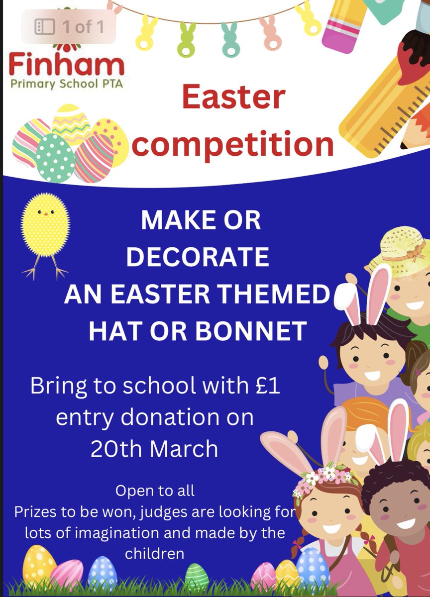 Finham Primary PTA (@finhamc) on Twitter photo Get your creativeness flowing and join in the easter competition. No need to buy anything turn a hat into an easter themed hat. Make sure it's a child's creation 😂 and don't forget your £1 <a href="/club_squirrels/">Squirrels Club - Finham Primary</a> <a href="/FinhamSports/">Finham Sports</a> <a href="/FinhamPrimary/">Finham Primary</a> Get your creativeness flowing and join in the easter competition. No need to buy anything turn a hat into an easter themed hat. Make sure it's a child's creation 😂 and don't forget your £1 <a href="/club_squirrels/">Squirrels Club - Finham Primary</a> <a href="/FinhamSports/">Finham Sports</a> <a href="/FinhamPrimary/">Finham Primary</a>