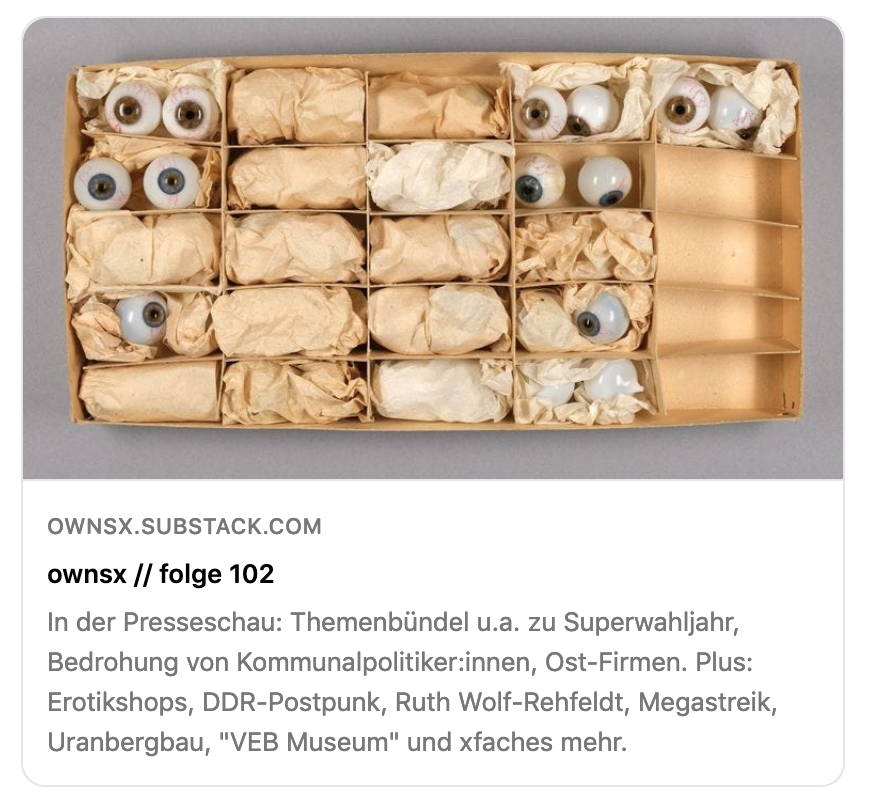 ostwestnsx (@ostwestnsx) on Twitter photo Und hier nun #ownsx-Newsletter Nr. 102. Mit Beiträgen von u.a. <a href="/christianbangel/">Christian Bangel</a> <a href="/DoreenReinhard/">Doreen Reinhard</a> <a href="/miguelhelm/">miguel helm</a> <a href="/pdausend/">Peter Dausend</a> <a href="/DavidBegrich/">David Begrich</a> <a href="/hdambeck/">Holger Dambeck @hdambeck.bsky.social</a> <a href="/annelenam/">Anne Lena Mösken</a> <a href="/imayer/">Iris Mayer</a> <a href="/garethmetik/">Gareth Joswig</a> <a href="/wiebkehollersen/">Wiebke Hollersen</a>
<a href="/FvCastell/">Frederik von Castell </a> <a href="/anne_haehnig/">Anne Hähnig</a> @anngros <a href="/ma_lu_gr/">Marie-Luise Grauel</a>
→ tinyurl.com/ownsx-folge102 🪻
1/3 Und hier nun #ownsx-Newsletter Nr. 102. Mit Beiträgen von u.a. <a href="/christianbangel/">Christian Bangel</a> <a href="/DoreenReinhard/">Doreen Reinhard</a> <a href="/miguelhelm/">miguel helm</a> <a href="/pdausend/">Peter Dausend</a> <a href="/DavidBegrich/">David Begrich</a> <a href="/hdambeck/">Holger Dambeck @hdambeck.bsky.social</a> <a href="/annelenam/">Anne Lena Mösken</a> <a href="/imayer/">Iris Mayer</a> <a href="/garethmetik/">Gareth Joswig</a> <a href="/wiebkehollersen/">Wiebke Hollersen</a>
<a href="/FvCastell/">Frederik von Castell </a> <a href="/anne_haehnig/">Anne Hähnig</a> @anngros <a href="/ma_lu_gr/">Marie-Luise Grauel</a>
→ tinyurl.com/ownsx-folge102 🪻
1/3