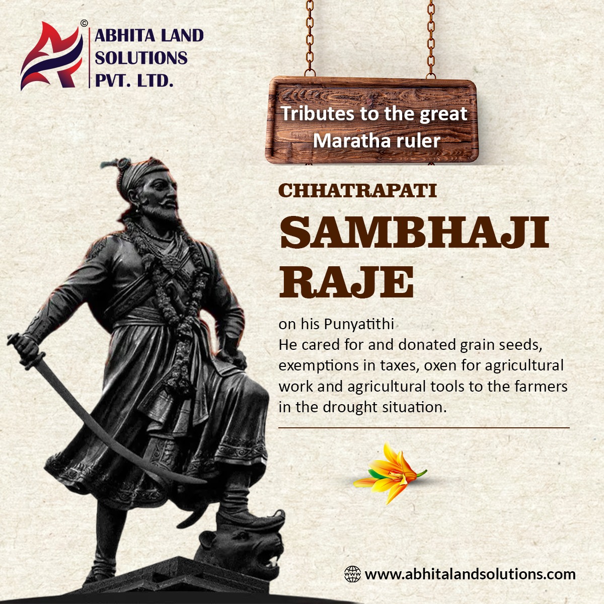 AbhitaLtd's tweet photo. Tributes to Maratha Veer and pride of our Nation #ChhatrapatiSambhajiMaharaj on his Punyatithi.🚩
#shivajimaharaj #LegalSolutions #LegalAdvocate #legalrights #landdocument #landmatter #landsolution #landservice #LegalExperts #abhitalandsolutions #pune #kharghar #navimumbai https://t.co/DrKlr4xD8t
