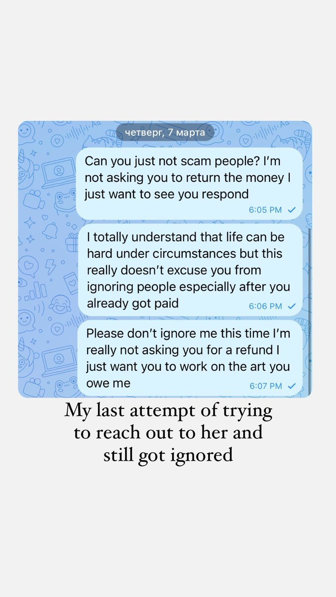 An official post about owlet_99 on Insta, please share this around if this comes up in your feed🙏
My Russian friend has also tried to reach out to her for me but owlet still refuses to do anything,even responding, so far she has scammed $385 from 5 people.
#beware #MLP