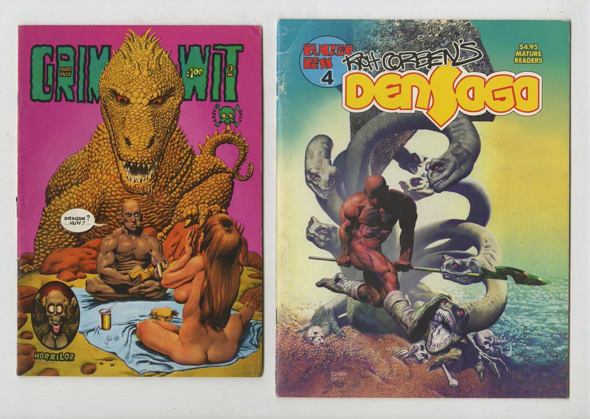 On the left is the first comic appearance of Richard Corben's signature character Den. On the right his last. Thirty years later, they are all being collected and presented as five hardcovers by Dark Horse, as part of the Richard Corben Library.