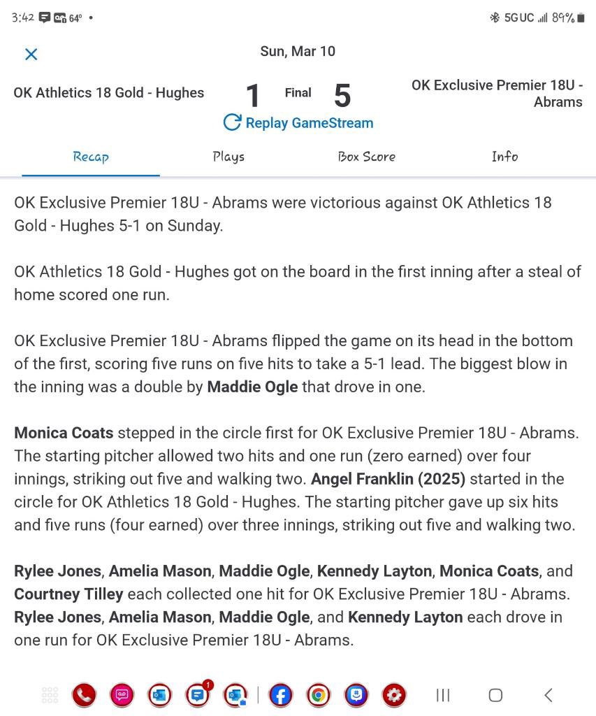 Nice to be back in the Circle and get my First WIN of the Spring. Picked up with our Sister Team 18u OK Exclusive - Abrams. Ended the day 1-1, Lost a Heartbreaker in Semi-finals 3-4 to 18u Evolution National. Challenged Accepted!!! <a href="/07Exclusive/">Oklahoma Exclusive 07 National Parker</a>