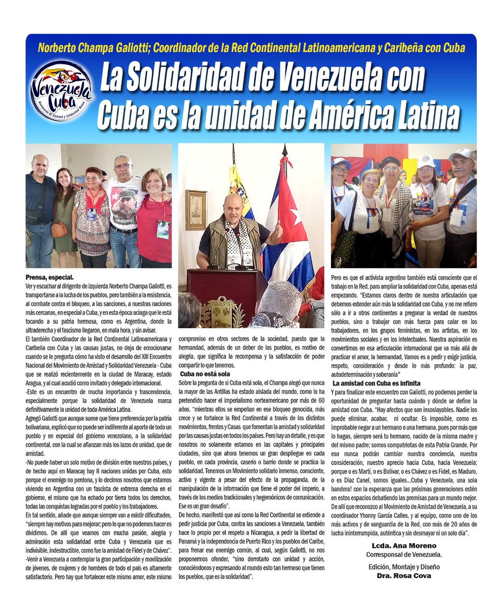 Excelente trabajo! Que viva la solidaridad entre Cuba y Venezuela <a href="/RanderPena/">Rander Peña Ramírez</a>  <a href="/ChampaGaliotti/">Champa Galiotti</a>
<a href="/FidelidadACuba/">Con Cuba Fidelidad</a>  <a href="/InesLuigi_/">Ines Luigi</a>
@rosacovita <a href="/CubaMINREX/">Cancillería de Cuba</a>
@CubaPlataforma 
<a href="/Adan_Coromoto/">Adán Chávez</a>