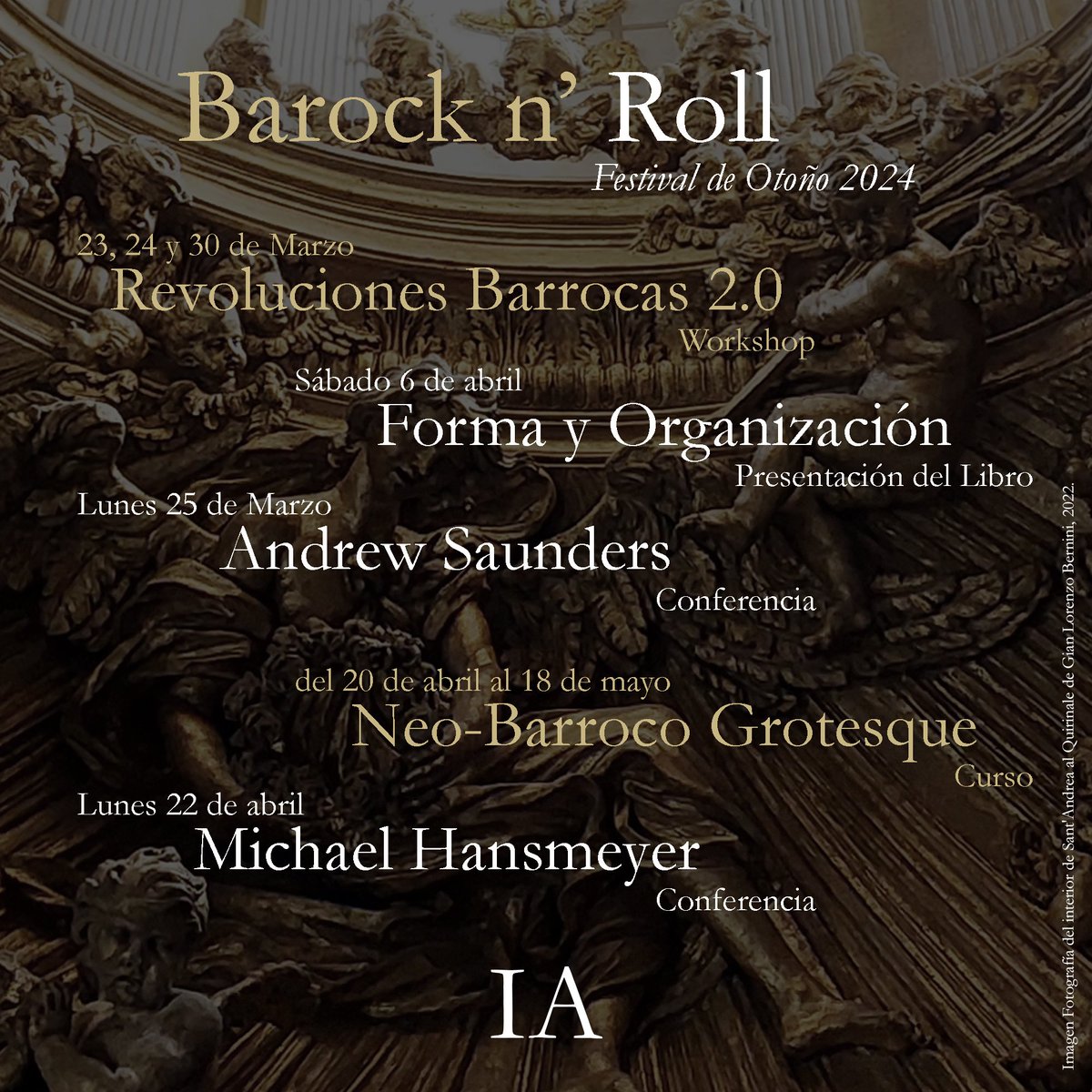 InstitutodeArq's tweet photo. El Instituto de Arquitectura invita al Festival de Otoño 2024: Barock n' roll, con el objetivo de explorar acercamientos contemporáneos al problema del barroco y su vínculo con técnicas digitales de parametrización e inteligencia artificial. 
 https://t.co/Mv2RmXyVoC https://t.co/rQKMqSKqOO
