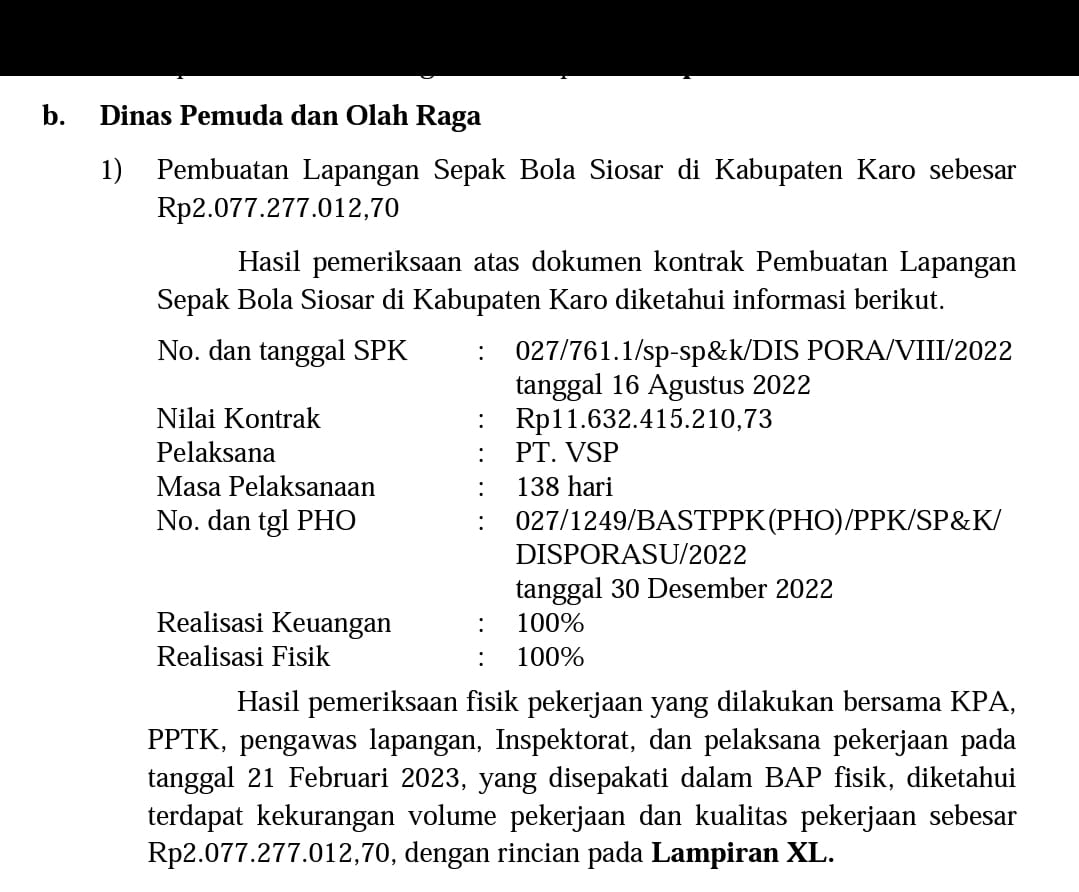 Kejaksaan Tinggi Sumut, diduga mengabaikan fakta fakta  terkait laporan dugaan fraud pembangunan lapangan sepakbola Siosar, Sumatera Utara.
Cc: <a href="/KejaksaanRI/">Kejaksaan RI</a> <a href="/KomisiKejaksaan/">Komisi Kejaksaan RI</a> 

metrodaily.jawapos.com/hukum-kriminal…