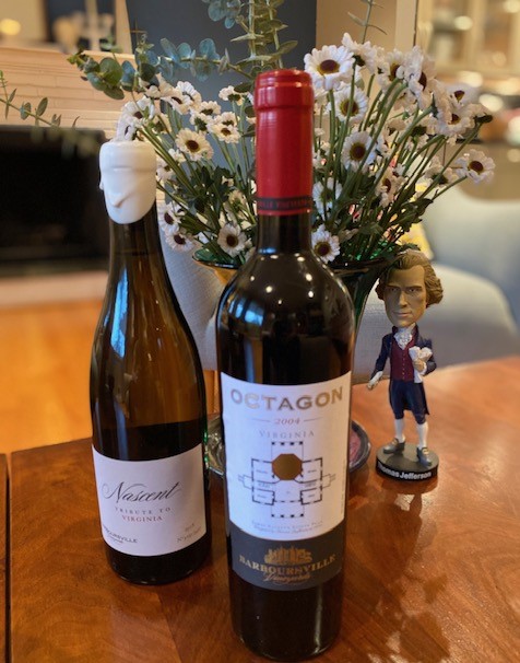 Toasting <a href="/Barboursville/">Barboursville Vineyards</a>'s  four gold medal wins at Virginia’s Governor’s Cup! I broke open their 2004 Octagon, a bottle I had been lovely taking care of for 19 years. It was worth the wait. Equally impressive was their new white blend, Nascent. They made Jefferson proud!