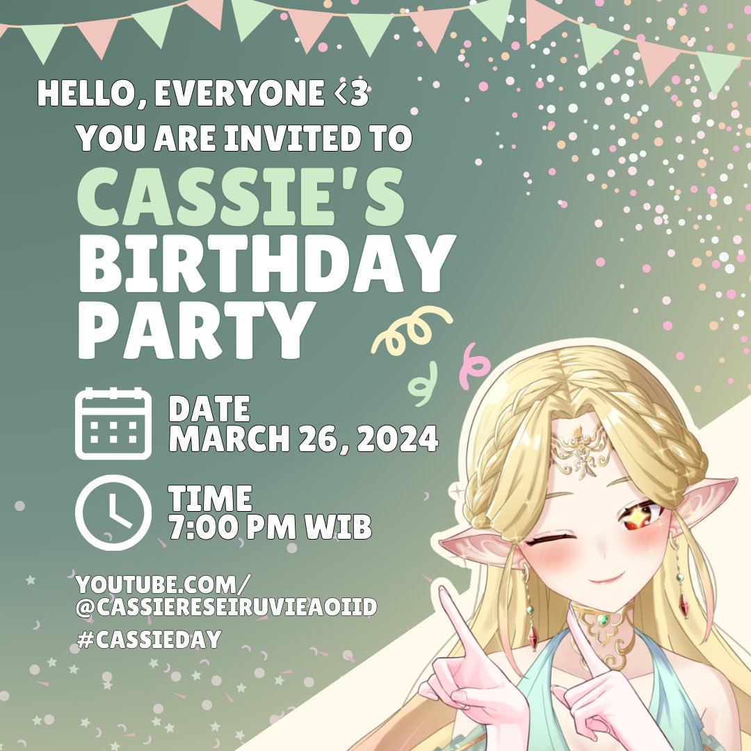 cassieruvie's tweet photo. Hewwo everyone! it'll be my bday soon >.< kuy join Cassie's bday party! Let's have fun together~ :D
Kalo mau send wish/ gift bisa melalui link ini ya:
https://t.co/CnVcplUHQa
๐
: Selasa, 26 Mar 2024. 19:00 WIB
๐: https://t.co/J2Qf9JM7TQ
#CassieHere #CassieDay https://t.co/oDNgvXTVPH