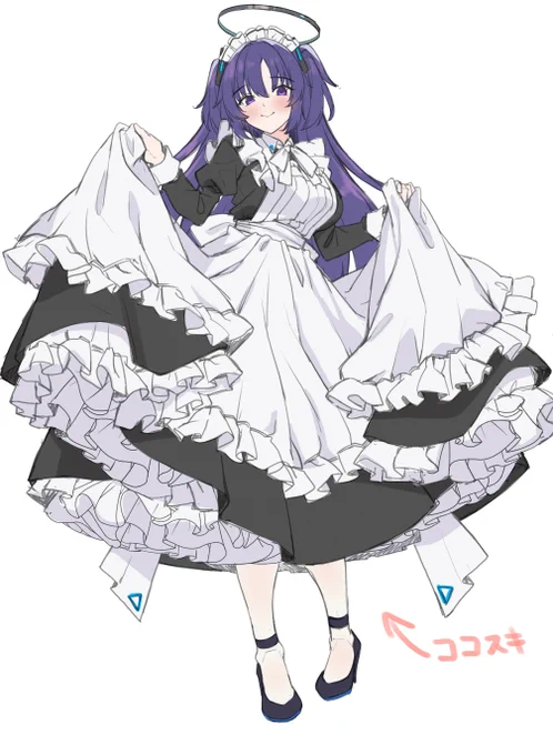 寝る前にまた落書きして、起きたら色を塗ります。やっぱりフリルをたくさん描いて、超気持ちいいです。言ってみれば、正統派のメイドさんね。スカートから見える絶妙なストッキングでくるんだ足首も。それもまた絶対領域の一つ、超セクシーで好き。 