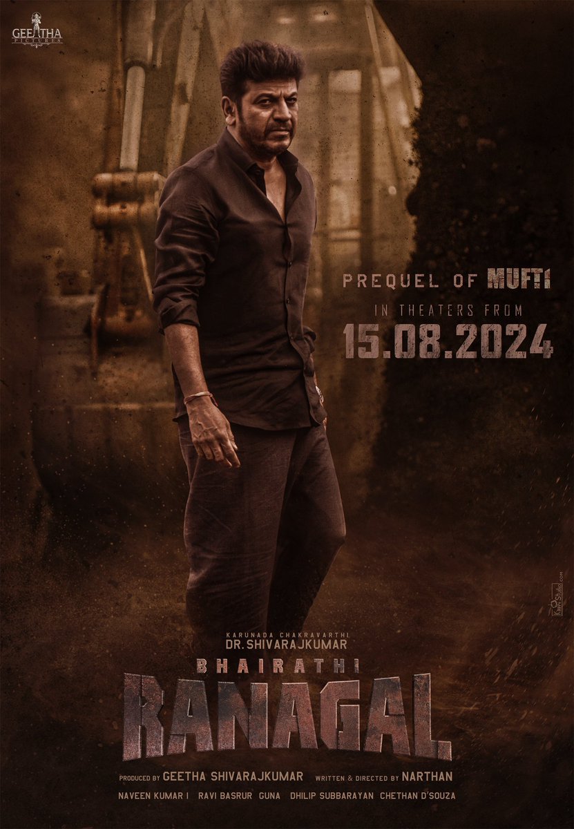 Prequel to Mufti arrives this Independence Day
#BhairathiRanagal IN CINEMAS 15th August 2024 

<a href="/NimmaShivanna/">DrShivaRajkumar</a> <a href="/GeethaPictures/">Geetha Pictures</a> #Narthan <a href="/RahulBose1/">Rahul Bose</a> <a href="/RaviBasrur/">Ravi Basrur</a> #Naveen #chethandsouza <a href="/dhilipaction/">Dhilip Subbarayan</a> <a href="/kaanistudio/">Kaanistudio</a> <a href="/The_BigLittle/">𝐓𝐡𝐞 𝐁𝐢𝐠 𝐋𝐢𝐭𝐭𝐥𝐞</a> #Geethapictures #BhairathiRanagalAug15 #Mufti