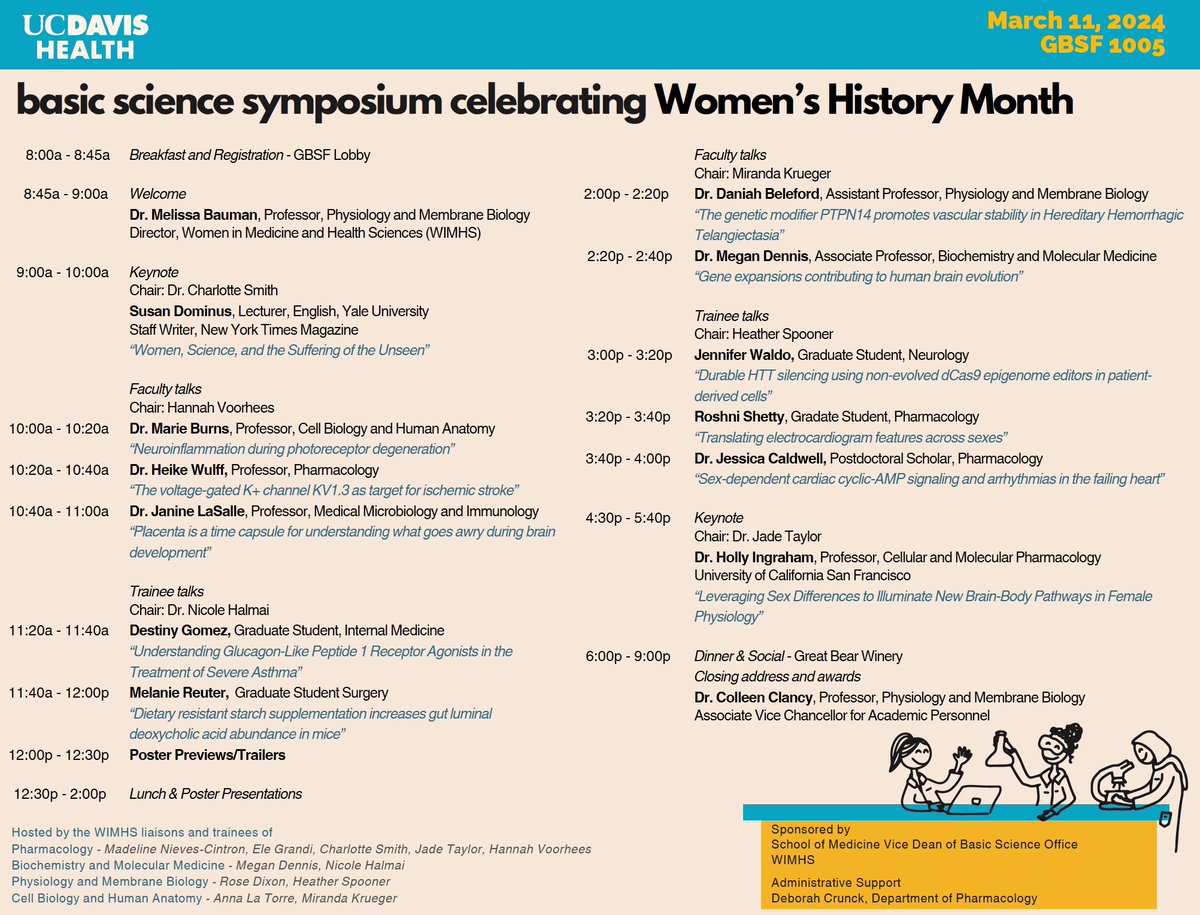 Excited about the Basic Science Symposium celebrating Women's History Month @ucdavis. Thanks to my co-organizers @ele_grandi_, @RoseEDixon1, @LatorreLab, @meganydennis, @Jadetaylor19, @Char_Smith3, @hannahmvoorhees, Nicole Halmai & Miranda Krueger