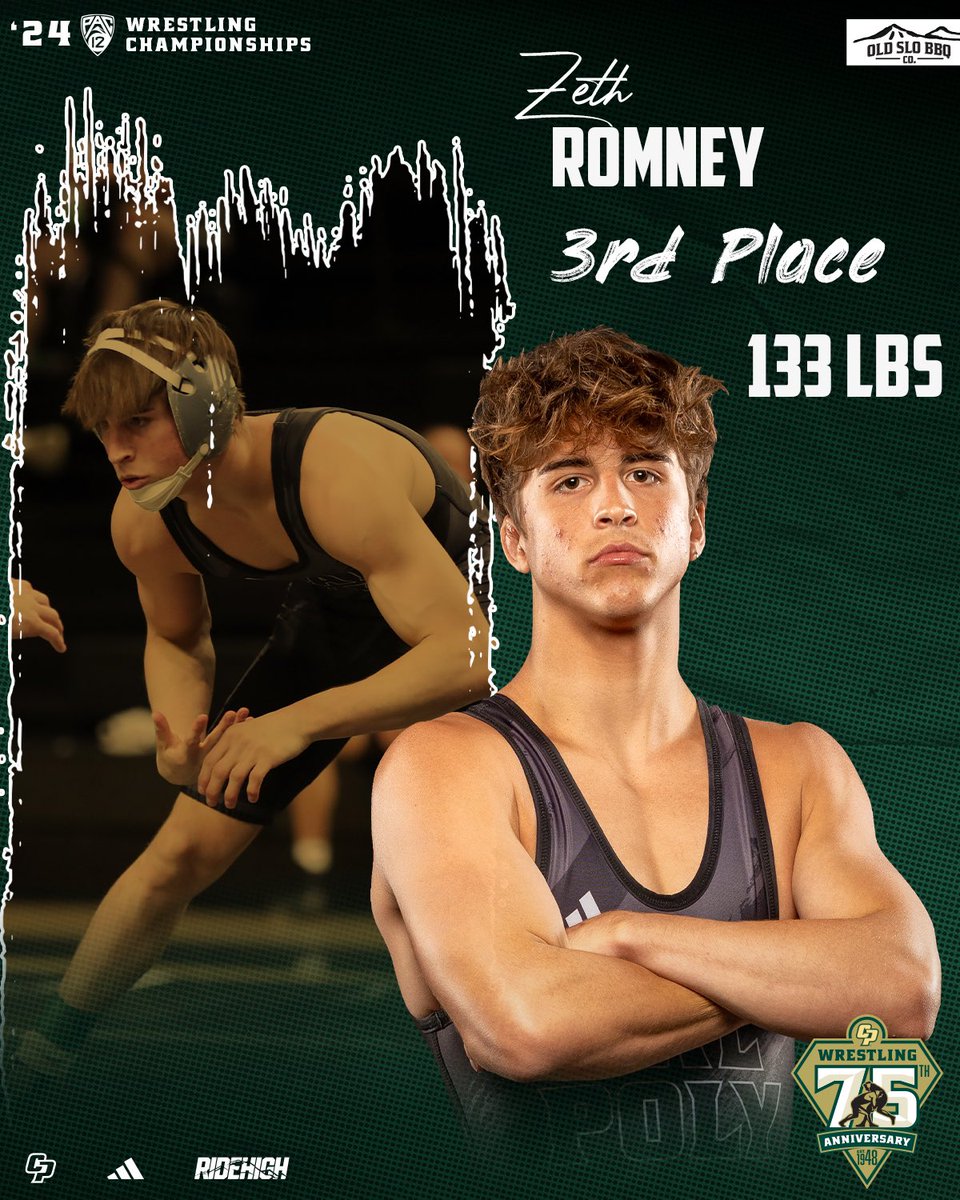 CalPolyWrestle's tweet photo. In his first appearance at the Pac-12 Championships, redshirt freshman Zeth Romney earns a podium finish 🥉

#RideHigh🐎 https://t.co/BWJZg8smfk