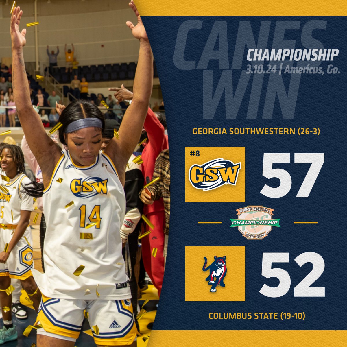GSW Athletics (@gswathletics) on Twitter photo ππππππ! ππ
<a href="/GSW_WBasketball/">GSW WBasketball</a> won its 2nd consecutive Peach Belt Conference Tournament & secured 3rd straight trip to NCAA National Tournament!
Kayla Langley - Tourney MVP, 20 pts, 11 reb, 8-10 FG
Jashanti Simmons - All-Tourney, 10 pts, 12 reb
Leah Johnson - All-Tourney ππππππ! ππ
<a href="/GSW_WBasketball/">GSW WBasketball</a> won its 2nd consecutive Peach Belt Conference Tournament & secured 3rd straight trip to NCAA National Tournament!
Kayla Langley - Tourney MVP, 20 pts, 11 reb, 8-10 FG
Jashanti Simmons - All-Tourney, 10 pts, 12 reb
Leah Johnson - All-Tourney