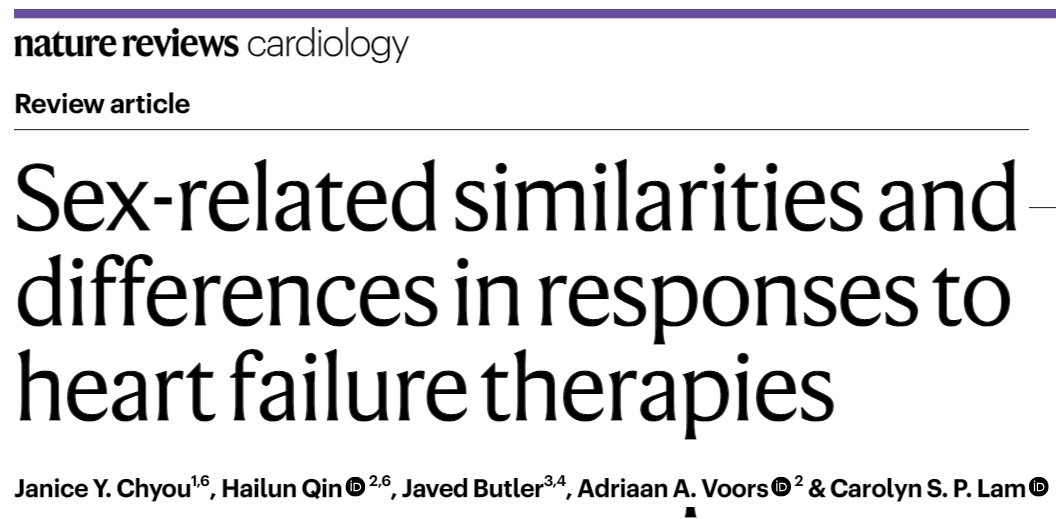 'Sex differences in anatomy, physiology, pharmacokinetics, pharma-codynamics and psychosocial factors might influence the response to pharmacological agents, device therapy and cardiac rehabilitation in patients with HF.' rdcu.be/dADWv