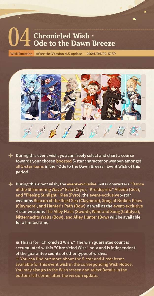 GenshinImpact's tweet photo. "Blades Weaving Betwixt Brocade" Version 4.5 Events Preview - Phase I

Hello, Traveler~ Version 4.5 is coming! Let's take a look at what kind of events will be in this new Version update~

See more details here: https://t.co/k0PKVJLsaN

#GenshinImpact4ꓸ5 #GenshinImpact https://t.co/DcDKi0fKEQ