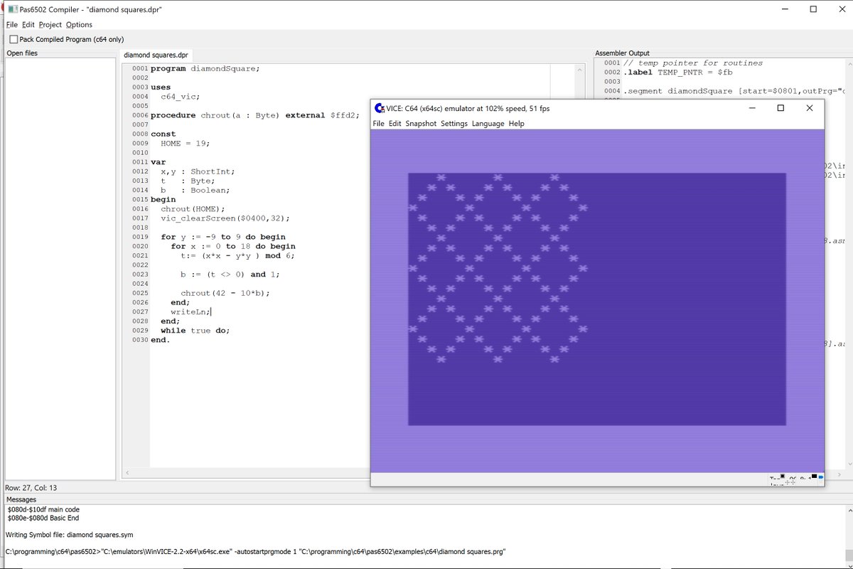 SyntaxErrorSoft's tweet image. After some tinkering, I&apos;ve gotten a diamond squares example ported over to my #Pas6502 #Pascal #compiler for #6502 CPUs (mainly the #c64 and #BBCMicro right now) #8BitCoders
