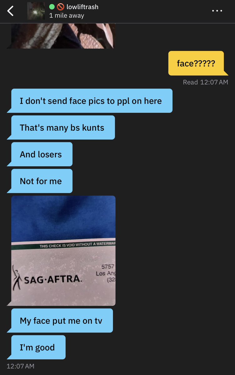 asked for a face pic and this man sent me his SAG card 🙄😂😂😂