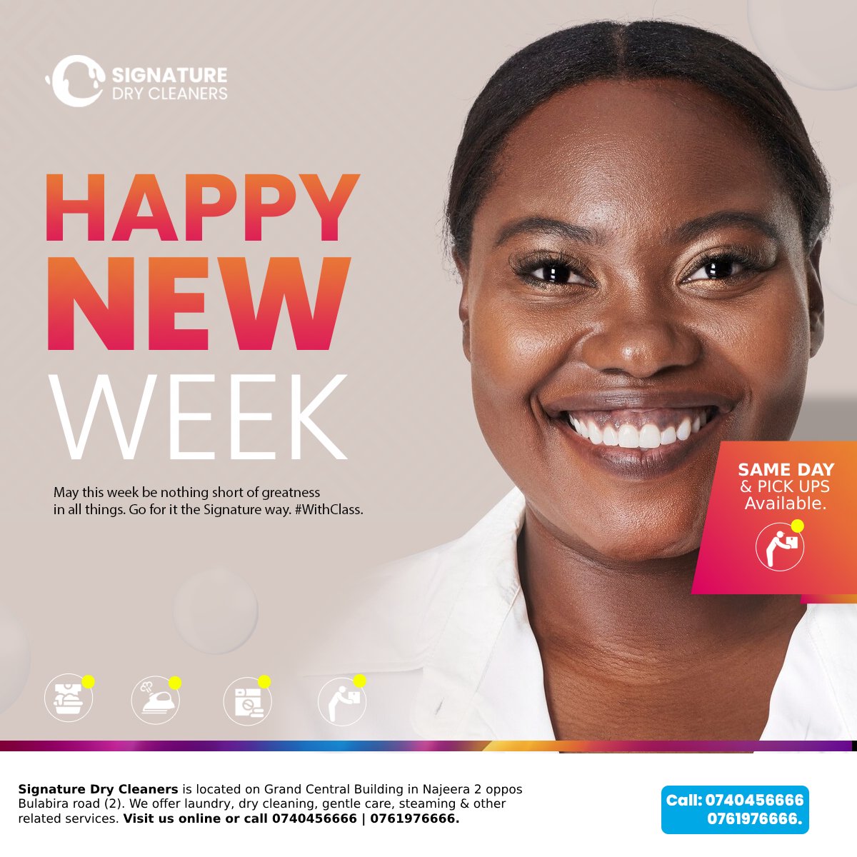 Signature_Dry's tweet photo. Are there any clothes you got busy for or forgot to wash? We are open all week from 8:00am to 8:00pm.
visit us or call 074045666/0761976666.
#MondayMotivation
#SignatureDryCleaners
#HappyNewWeek https://t.co/UdPoMNPP5S
