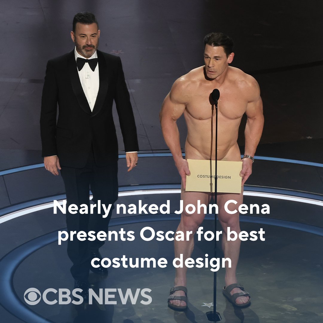 CBSNews's tweet photo. It's safe to say you could see John Cena Sunday night. The actor and former WWE champion showed up to the Oscars stage Sunday night wearing even less than he did in the wrestling ring. https://t.co/shZuZ8RpKt https://t.co/TpX10yqYPN