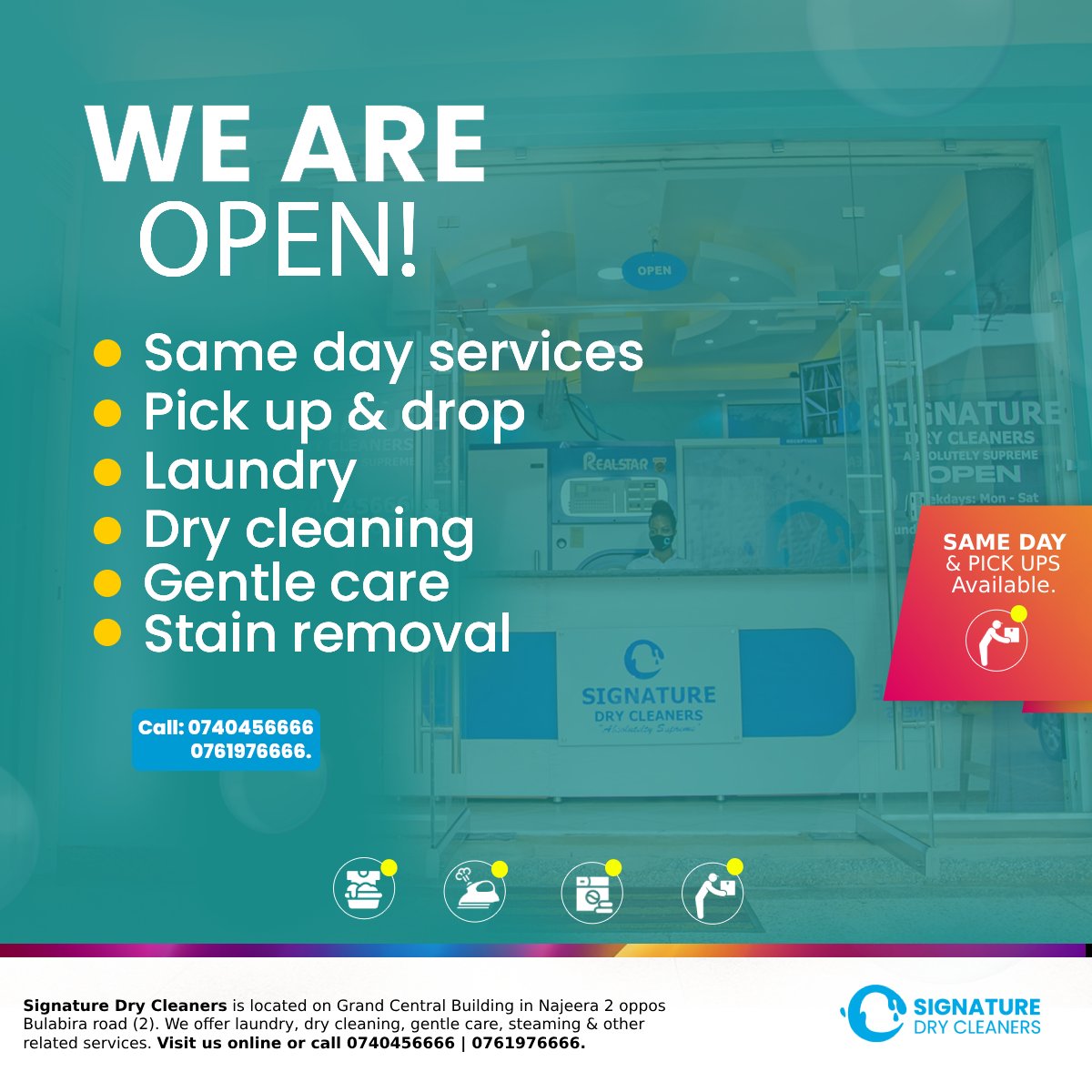 Signature_Dry's tweet photo. Are there any clothes you got busy for or forgot to wash? We are open all week from 8:00am to 8:00pm.
visit us or call 074045666/0761976666.
#MondayMotivation
#SignatureDryCleaners
#HappyNewWeek https://t.co/UdPoMNPP5S