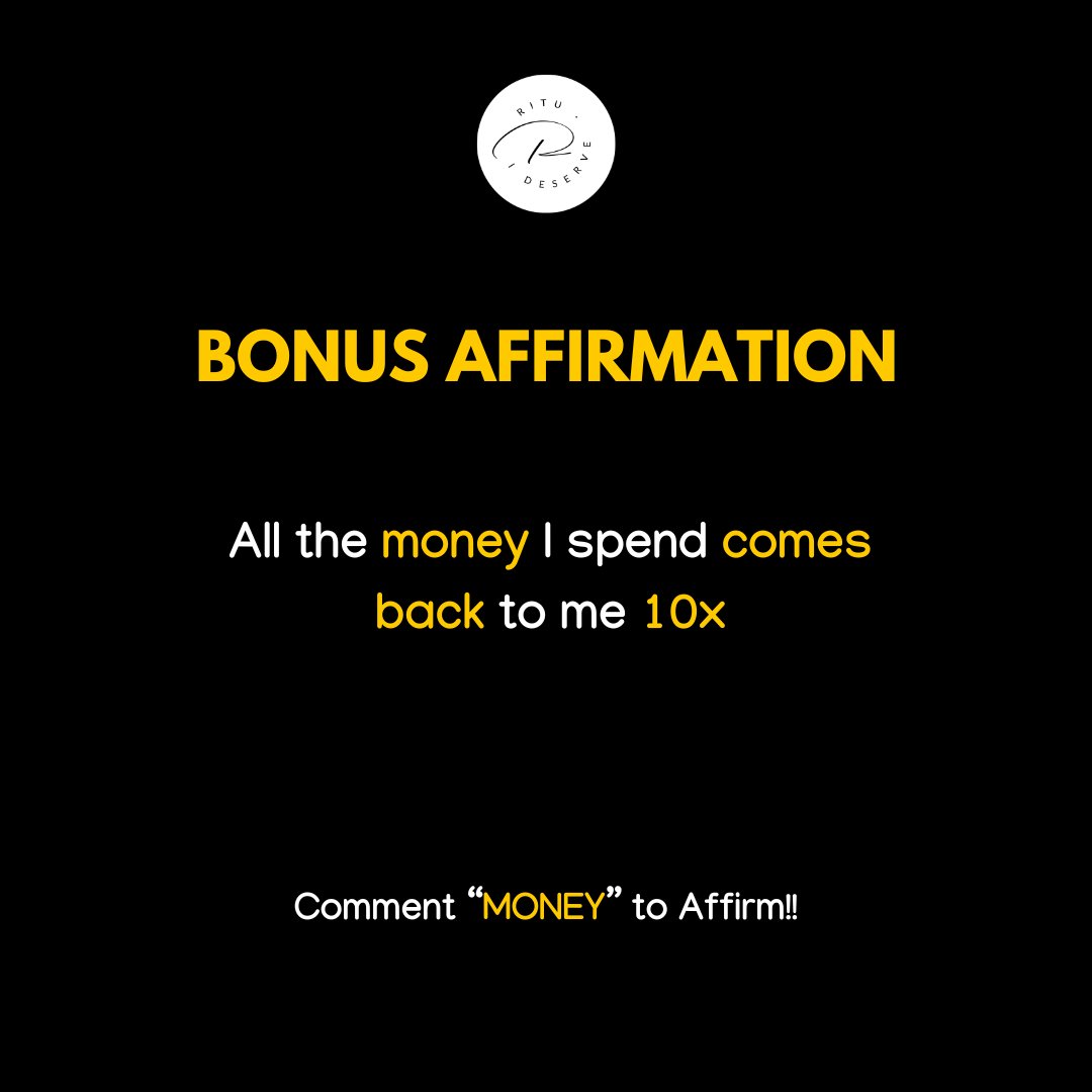 Bonus Affirmation for MONEY!💰🤩
.
.
#rituagarwal #ritubihaniagarwal #EmbraceYourPower #Loveyourself #positivethinking #affirmations #SeeTheGreatnessInYou #moneyaffirmations #money