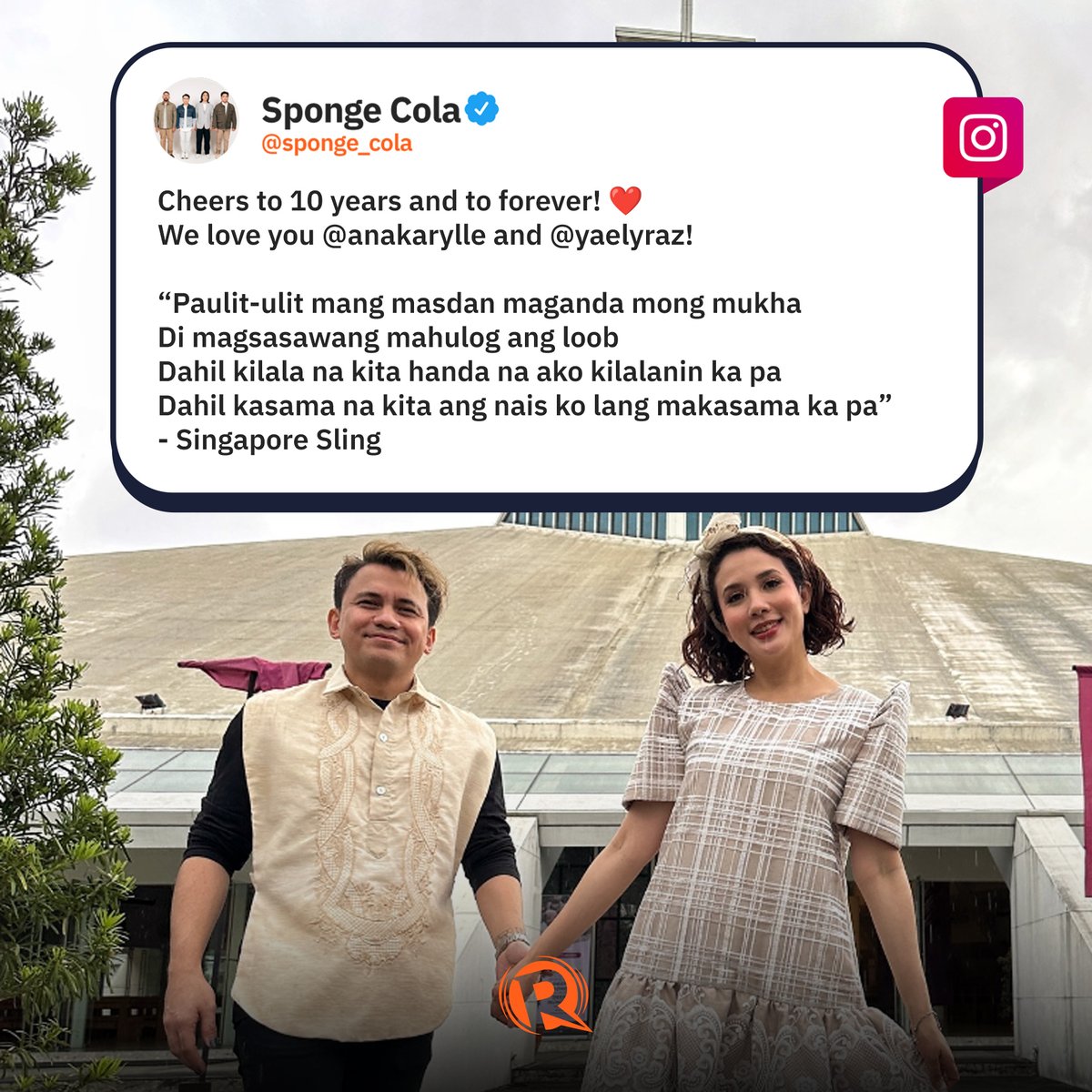 ‘CHEERS TO 10 YEARS AND FOREVER’ 🤍 “It’s Showtime” host Karylle and Sponge Cola frontman Yael Yuzon renew their wedding vows during their 10th anniversary. rplr.co/entertainment