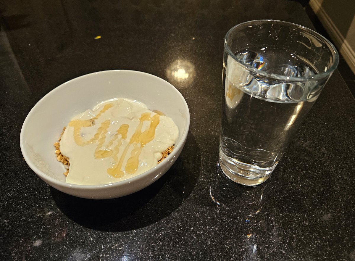 My Suhur (meal just before fasting starts) at 4.00 am this morning. Granola, yoghurt, honey, and, of course, plenty of water.

I hope the first day of Ramadan (always the toughest as you would expect!) goes well for you and yours.