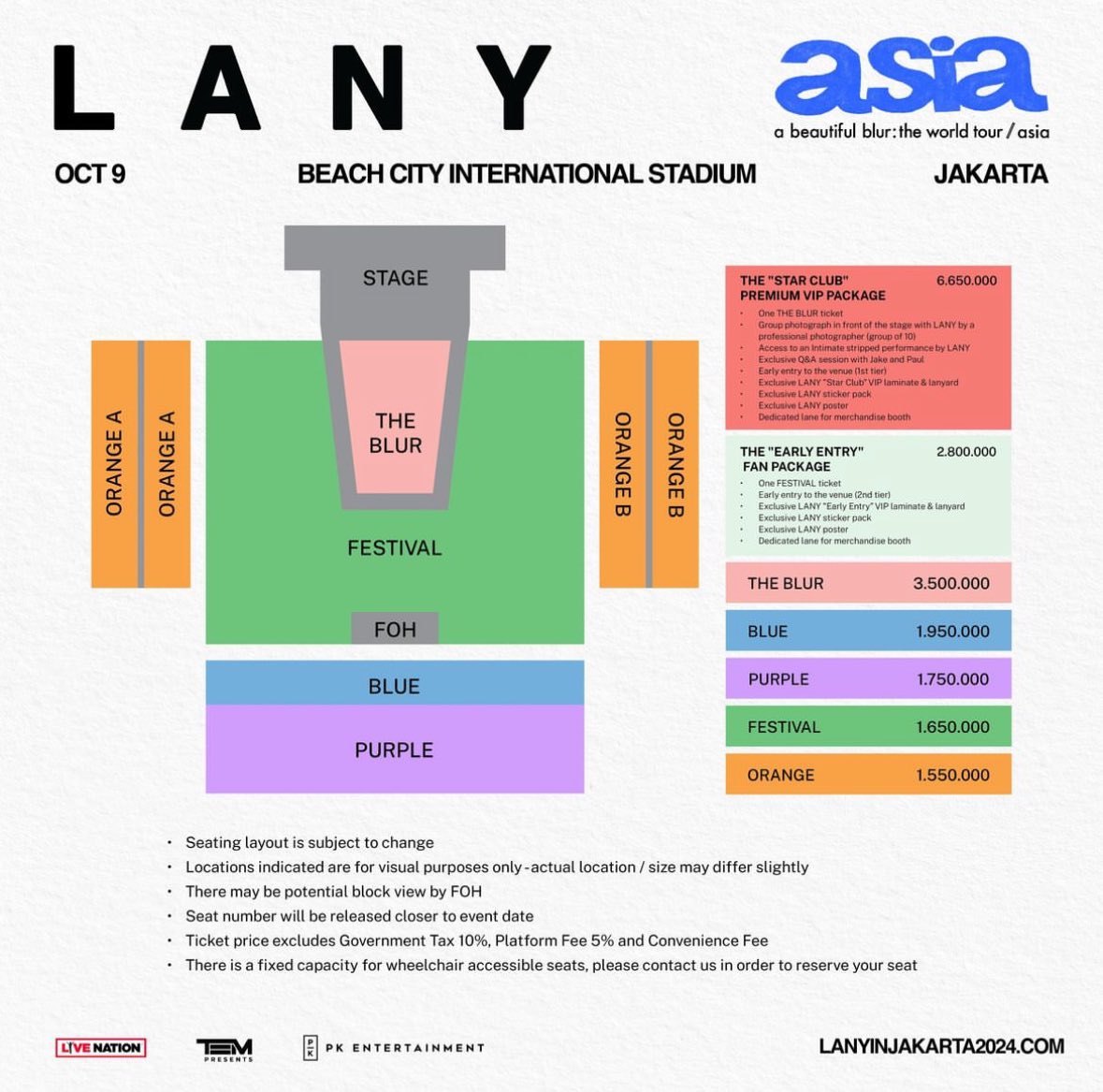 LANY THE WORLD TOUR ASIA 2024
(Owner, IG : ochadew)
📍Beach City International Stadium 
⏰ 9 Oct 2024

✅ Price inc tax (15) &amp; platform fee (5%)
💯 TRUSTED
✅ Selfpayment
✅ Data Pribadi
💵 Fee 150-300k/tix
💵 Booking Slot/DP 50k 

#LANYinJakarta 
wts wtb jastip #lany #wtslany