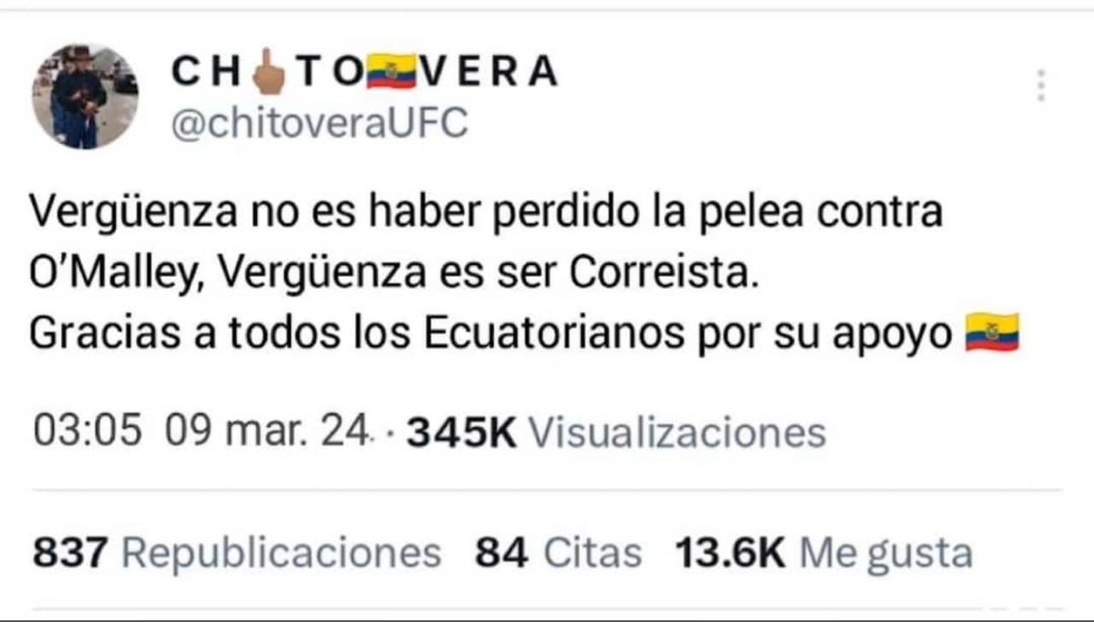 Exacto Chito . Esos correistas y otritos, quisieron subirse a la camioneta y al perder la pelea te abandonan . Así son los cobardes . Gracias Chito por ser valiente . Sigue adelante !