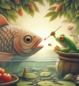This is cute from the BingChat prompts. 🐟🐸💕

Anon, write an original fable about a fish and a frog finding love.