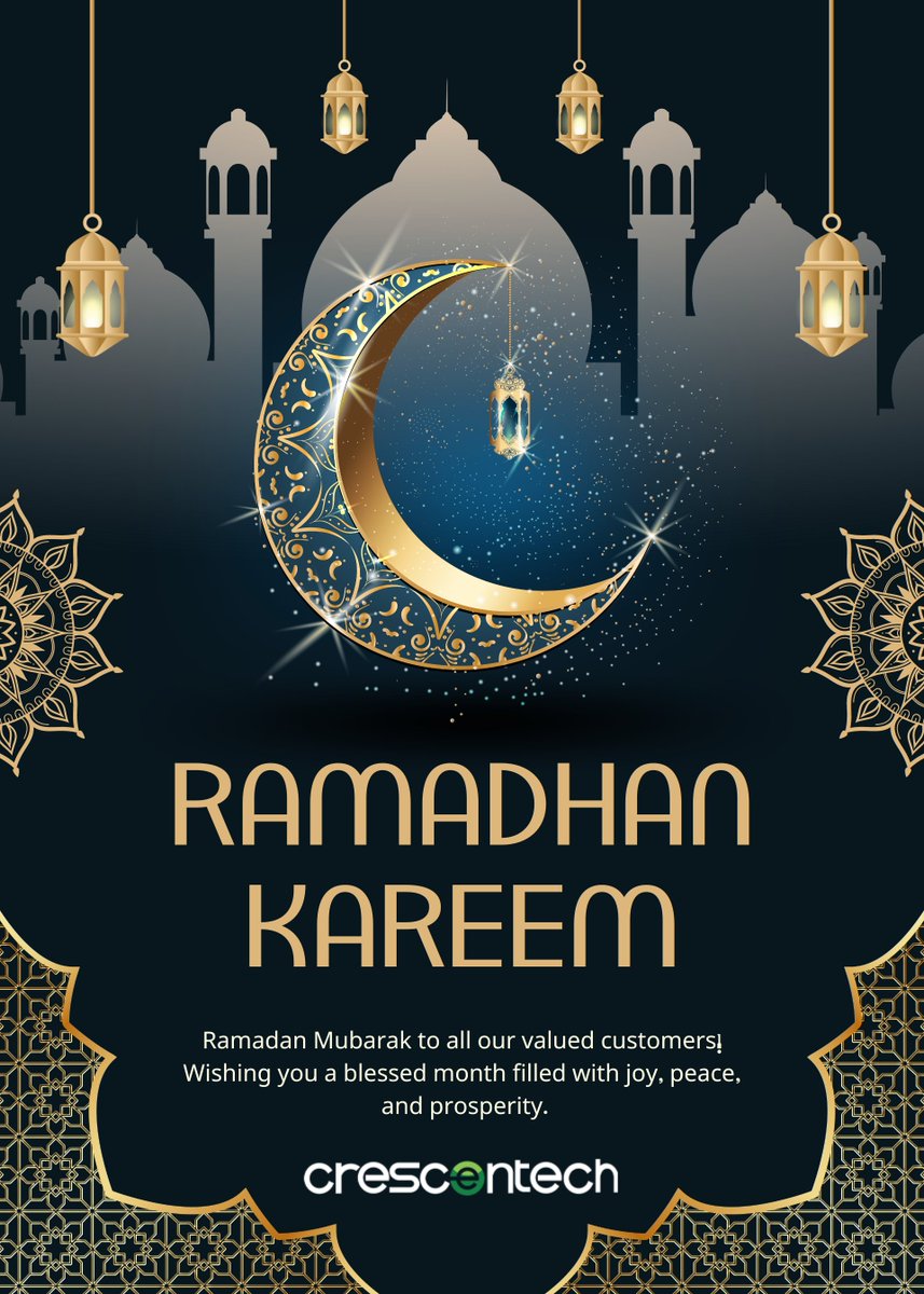 Ramadan Mubarak! Wishing everyone a blessed month ahead filled with peace, joy, and harmony. 🌙✨ #CrescentTechGroup #Ramadan
