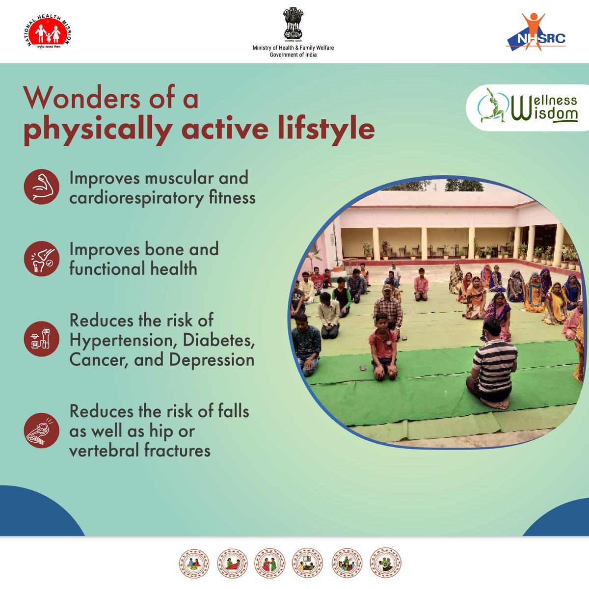🏃‍♀️🏋️‍♂️Whether it's a yoga session, aerobics, a brisk walk, cycling, or a little bit of dancing in our home, let's get moving &amp;  prioritize our physical health. 💪 Your body will thank you, and you'll feel amazing! Visit the nearest #AyushmanArogyaMandir to attend wellness sessions.