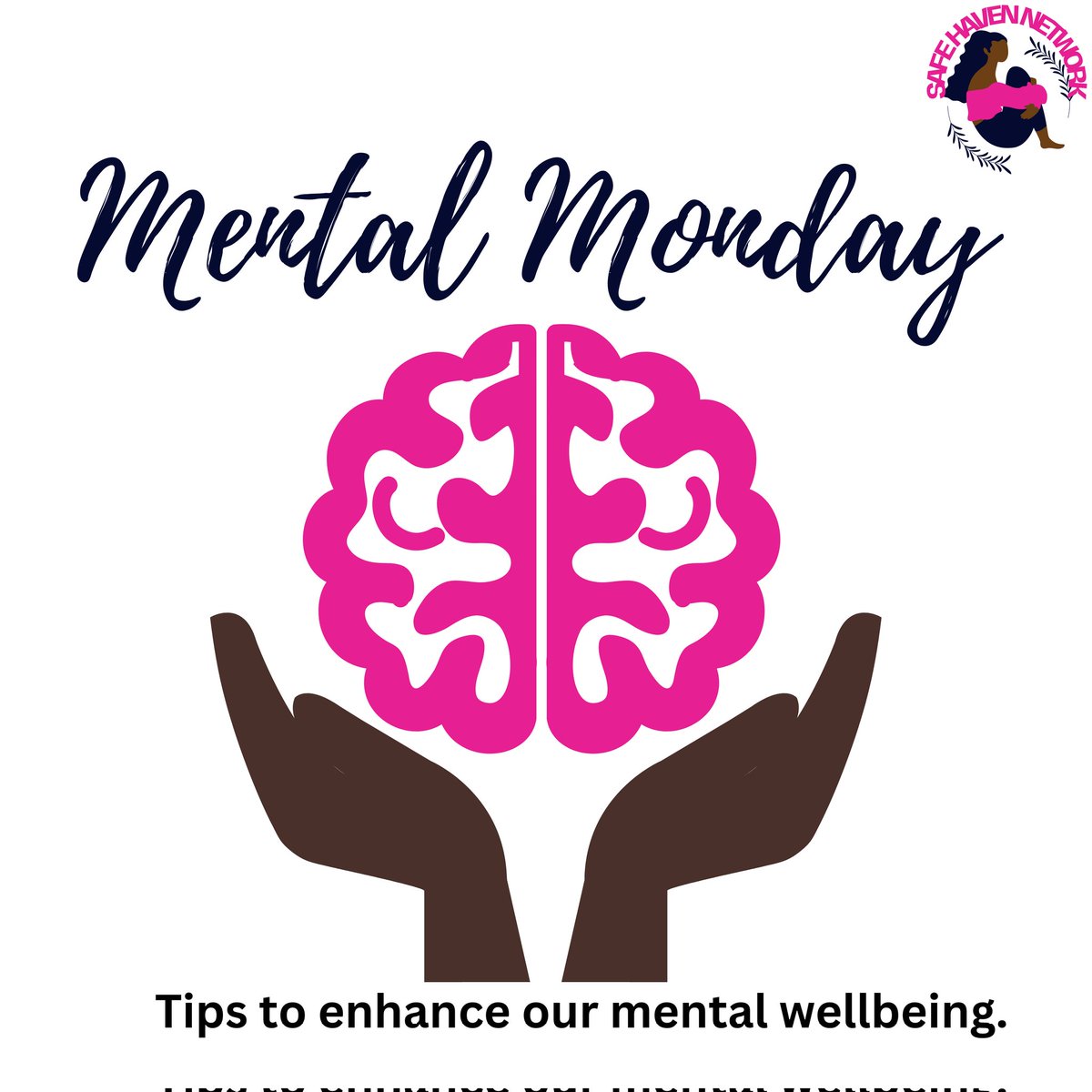 SafeHavenNetwrk's tweet photo. Welcome to Mental Monday with Safe Haven Network! Today, let's dive into some practical tips to nurture your mental wellbeing. Here are five simple yet effective strategies to incorporate into your daily routine.#MentalMonday #MentalHealthAwareness #MentalHealth #SafeHavenNetwork https://t.co/8DKtTcl7xs