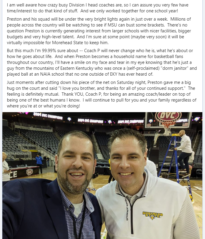 A few thoughts on my friend <a href="/CoachPSpradlin/">Preston Spradlin</a> and his wonderful family as they get ready for another NCAA Men's Basketball Tournament.  Best wishes to the Eagles in this year's big dance!