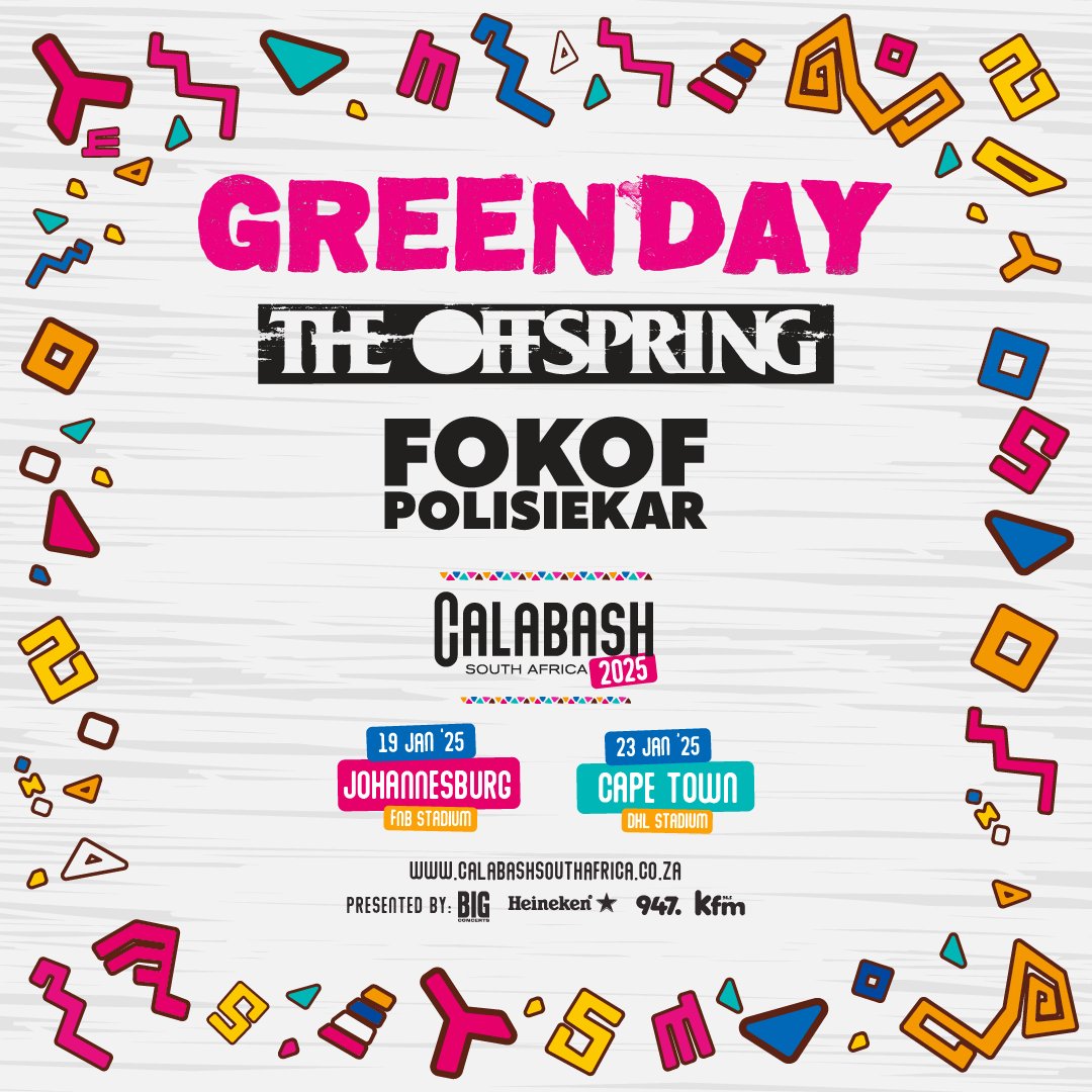 offspring's tweet photo. We're coming to South Africa in January with @GreenDay  for @CalabashSA_Fest 2025! https://t.co/07iH09MfHe