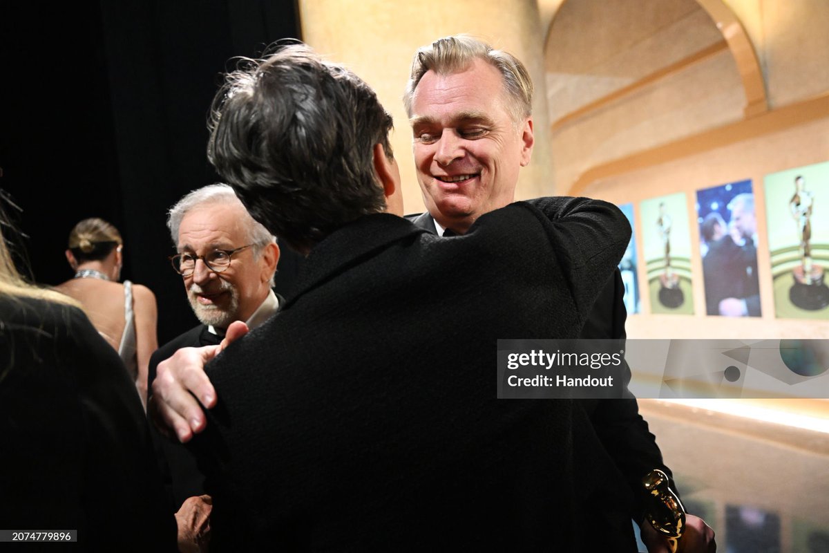 Christopher Nolan and Cillian Murphy hugging at the #Oscars2024