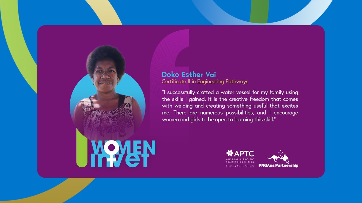 💜 Meet Doko Esther Vai from Lealea village, Central Province 🇵🇬! With the training from #APTC, she has put her newfound welding skills to good use! 🛠️👩‍🏭🛥️ #WomenInTVET #IWD2024 #InspireInclusion #CreatingSkillsforLife