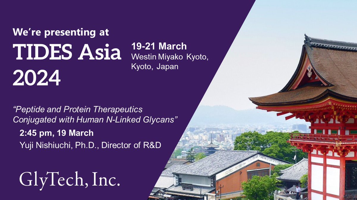 Join our Director of Research &amp; Development Yuji Nishiuchi, Ph.D. at #TIDESAsia in Kyoto in the afternoon of 19th March for his presentation "Peptide and Protein Therapeutics Conjugated with Human N-Linked Glycans"

More information: informaconnect.com/asia-tides/spe…