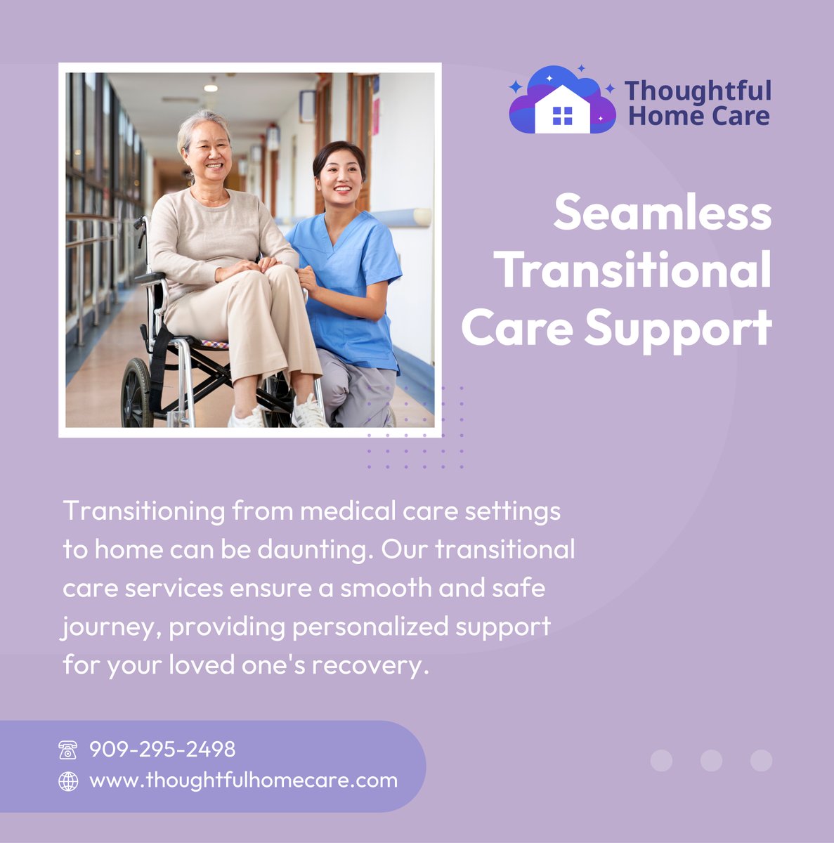 thoughtfulhomec's tweet photo. With our seamless transitional care support, your loved ones can move from medical settings to home with confidence. Trust us to provide the personalized care they need during this crucial time. 

#UplandCA #TransitionalCare #HomeCare https://t.co/G72l96p6fx