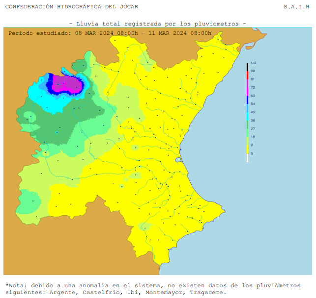 CHJucar's tweet photo. 🌧️ Publicamos el #InformeDeLluviasCHJ del 8 al 11 de marzo.

👉 Las mayores precipitaciones se registraron en el Alto Júcar.

📊 Destacan los 80.8 l/m² acumulados en Uña, 77.2 en Laguna del Marquesado y 71 en Beamud.

➕Info en https://t.co/6fqqBFivzo https://t.co/hrbNBaronj