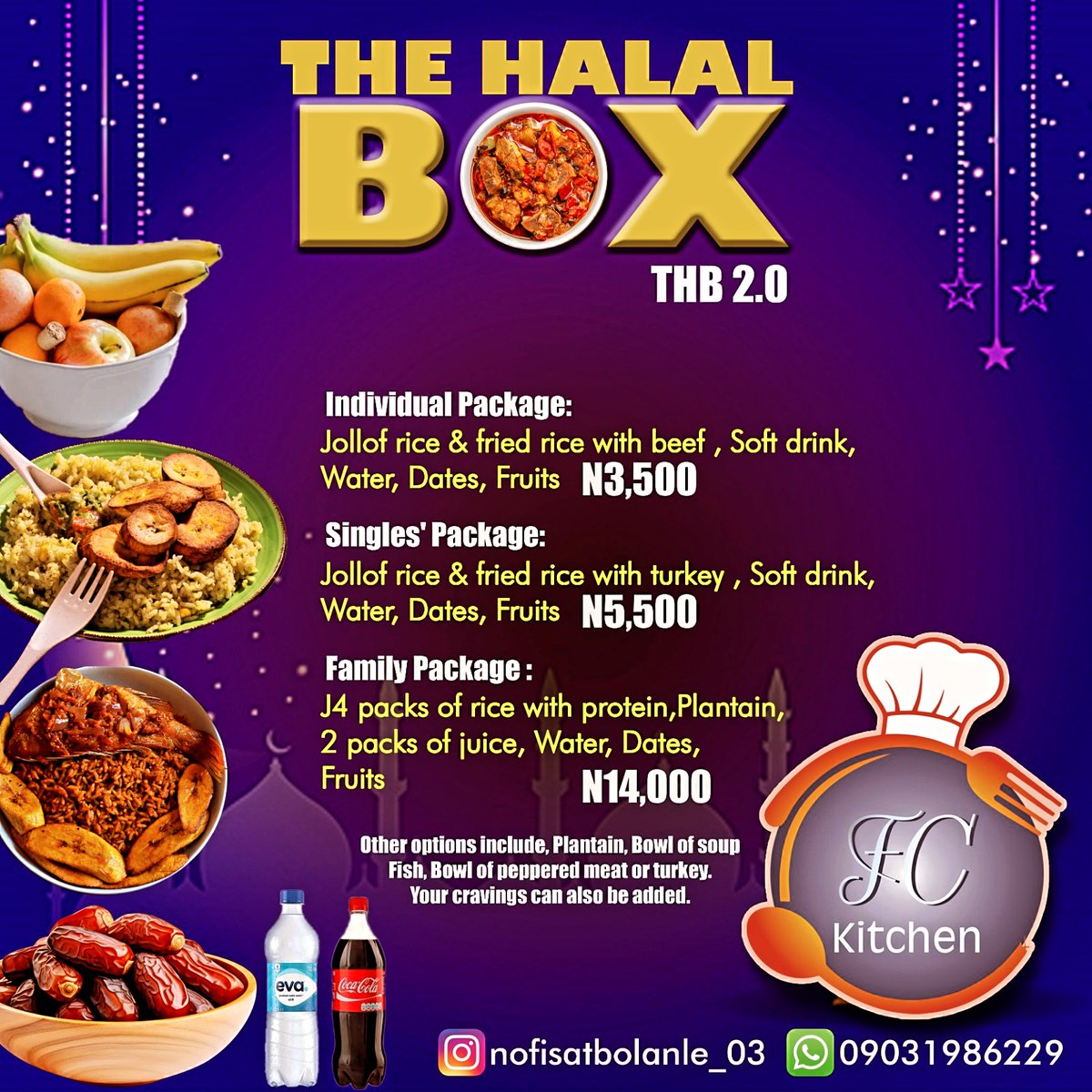 fheezarB's tweet photo. Ramadan kareem💃💃..May Almighty Allah accept our act of ibaadah...

It's that time of the season to pick one of 2 from our food menu this Ramadan..
NB: In case you want to cook for multitude of people this ramadan, fckitchen is available to take your orders.. 0903 198 6229 https://t.co/vdtfT9qH8n