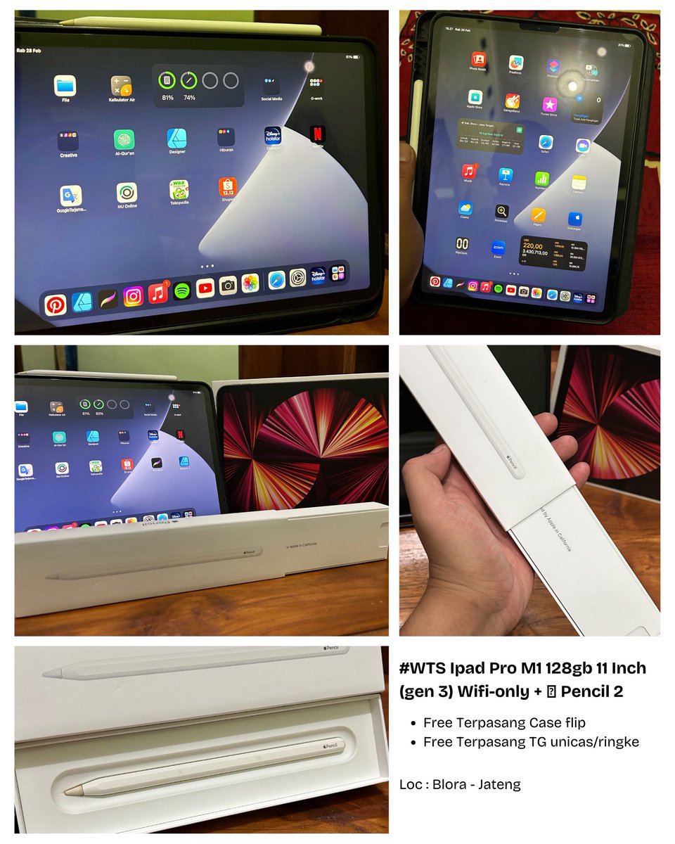 zezejerrrrr's tweet photo. Izin tag om @bhaguz_403
Dijual Ipad Pro M1 128gb 11 Inch (gen 3) Wifi-only + Pencil 2 #WTS #ipadprom1
+ Free Ongkir 👌🏻 https://t.co/By5dKyNHrz